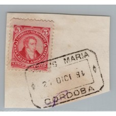 ARGENTINA 1891 ESTAMPILLA EN FRAGMENTO CON MATASELLO JESUS MARIA CORDOBA NOTESE QUE EN EL ARMADO EL AÑO QUEDO INVERTIDO, MUY LINDA PIEZA